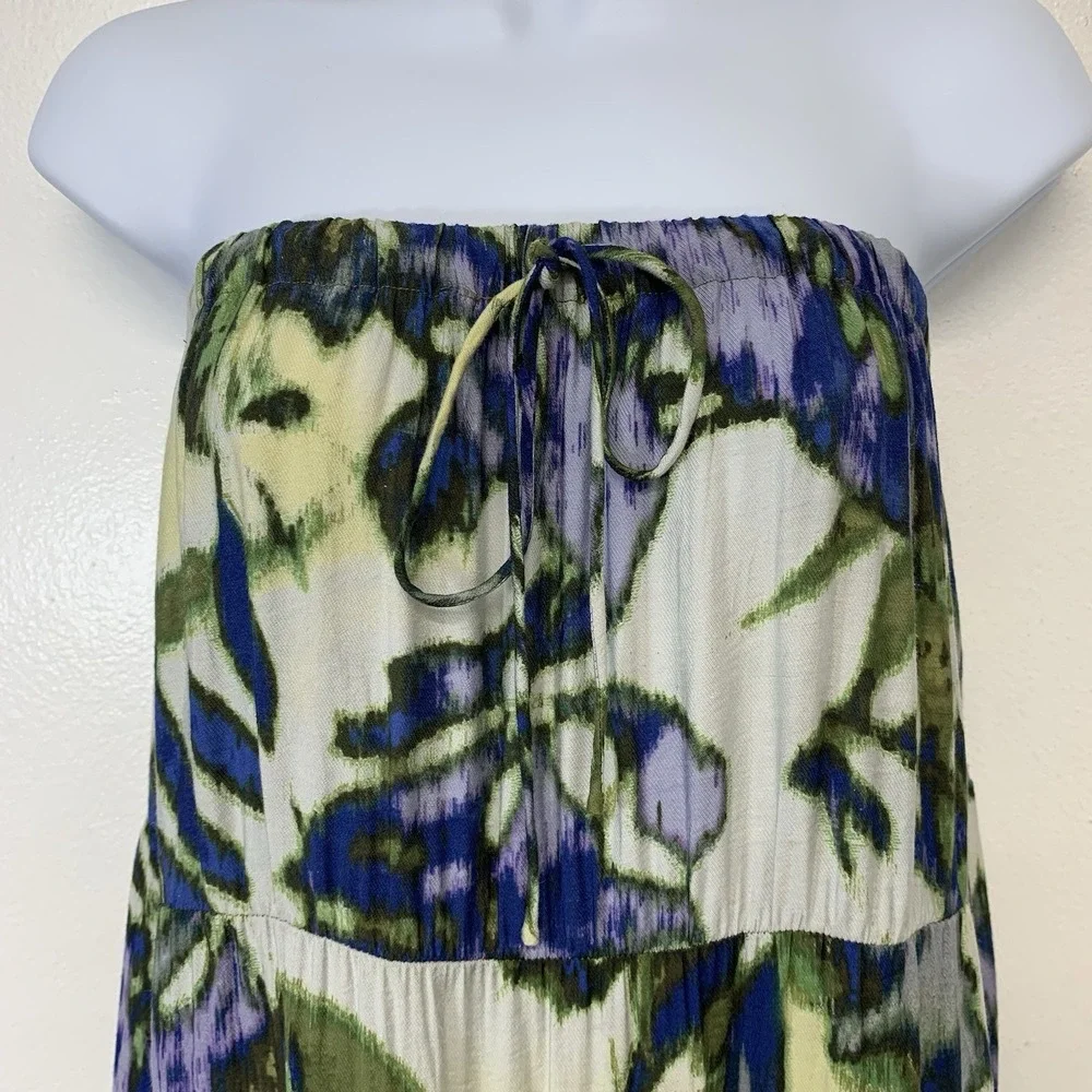 NY Co Strapless Maxi Dress S Tiered Empire Colorful‎ Abstract Tropical Romantic